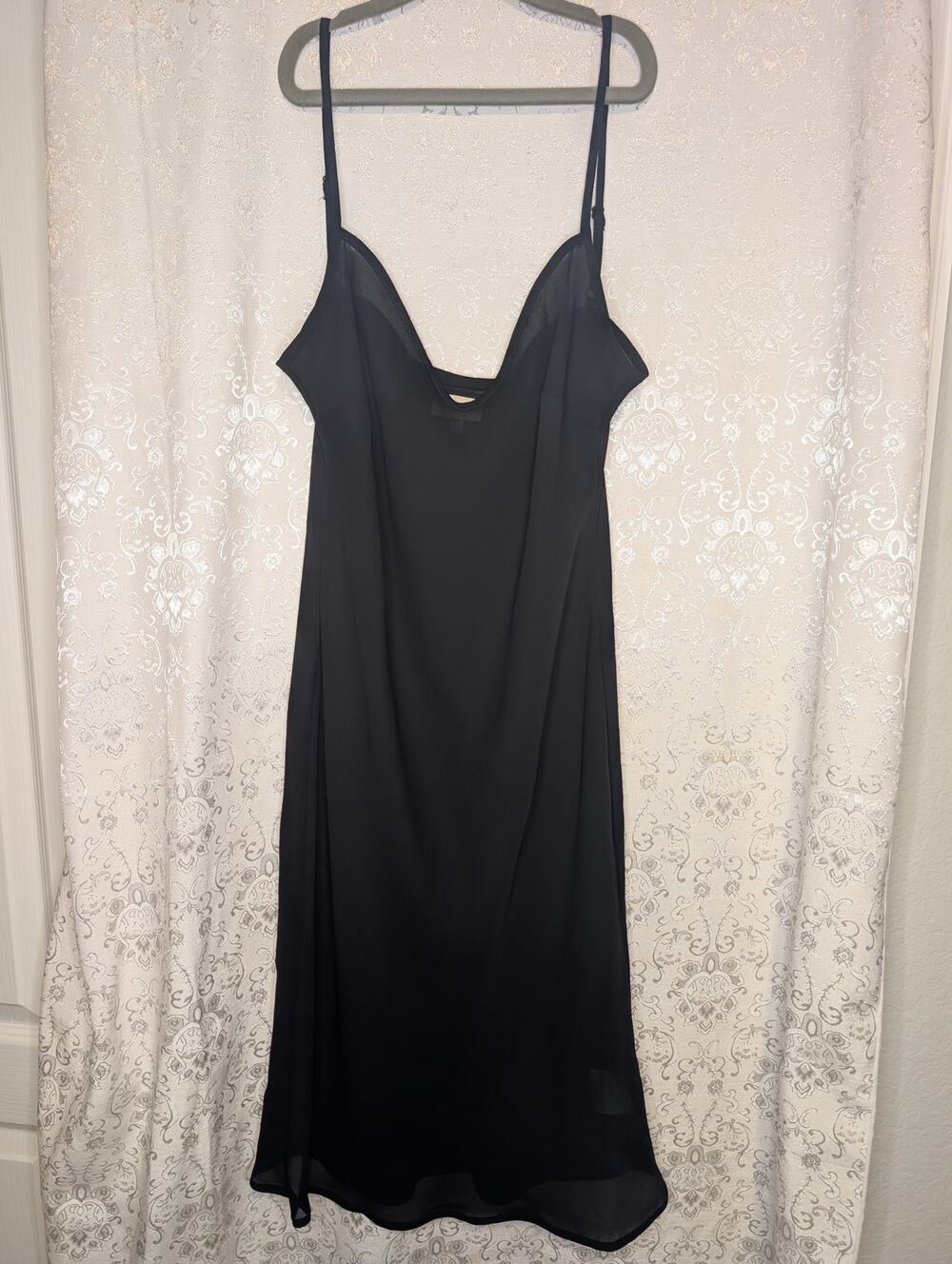 Karen Miller Black Midi Slip Dress Sheer UK12 US8 EU40